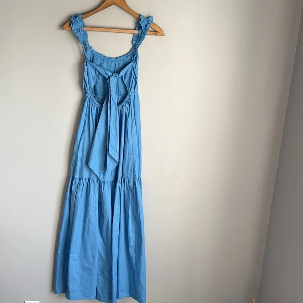 NEW Abercrombie & Fitch poplin bow back ruffle strap maxi dress XS